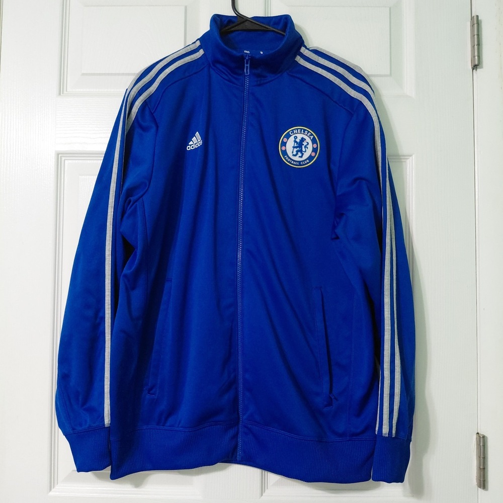 Chelsea FC Adidas Track Jacket Mens Large Blue Full Zip Football Soccer